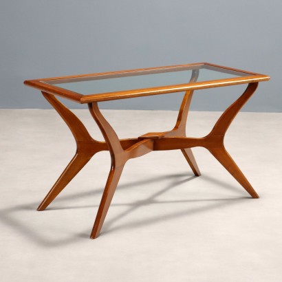 Vintage Coffee Table Teak Glass Top Design Italy 1950s