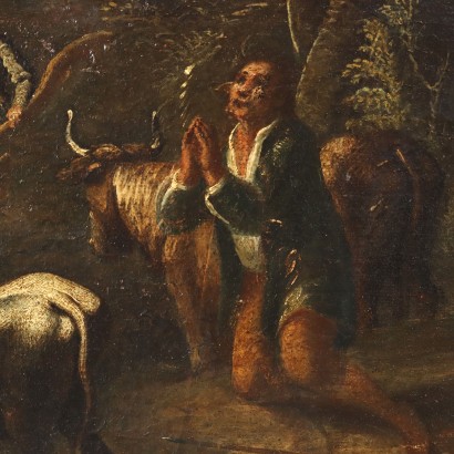 Gemälde Landschaft mit Figuren und Herde