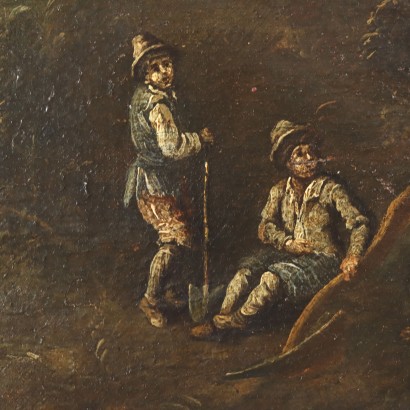 Gemälde Landschaft mit Figuren und Herde