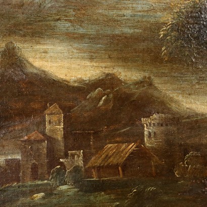Gemälde Landschaft mit Figuren und Herde