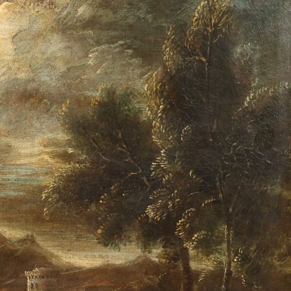 Gemälde Landschaft mit Figuren und Herde