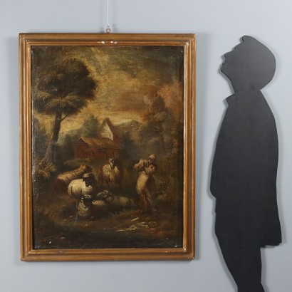 Landscape Painting with Shepherd and Sheep