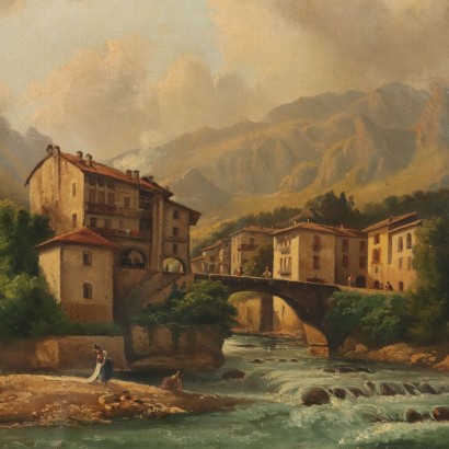 Gemälde Landschaft des Brembana-Tals, San Giovanni Bianco im Brembana-Tal