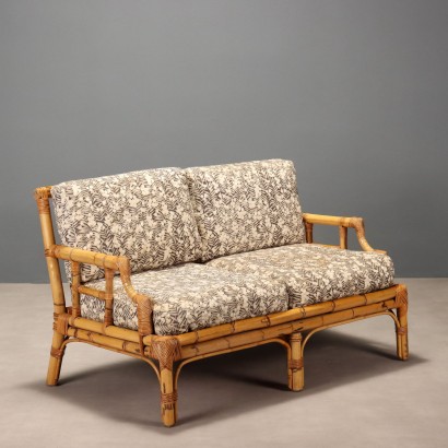 Vintage 2 Seater Sofa Bamboo with Pillows Design Italy 1980s