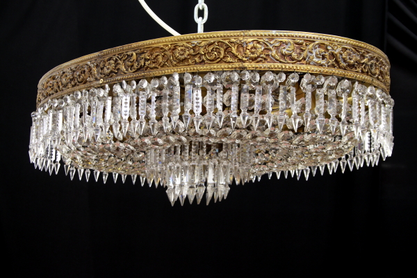 Plafoniera Ottone Antica : Plafoniera ovale ottone vetri molati illuminazione bottega del