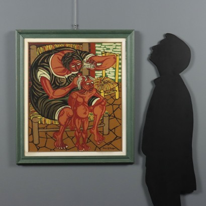Peinture de Giuseppe Migneco, Mère avec enfant, Giuseppe Migneco, Giuseppe Migneco, Giuseppe Migneco