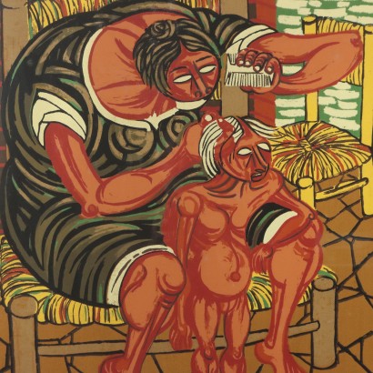 Peinture de Giuseppe Migneco, Mère avec enfant, Giuseppe Migneco, Giuseppe Migneco, Giuseppe Migneco