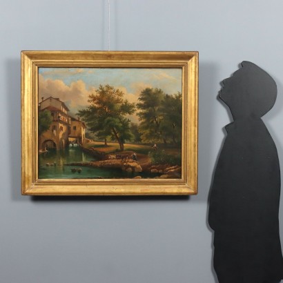 Painting Landscape with Mill and Figures