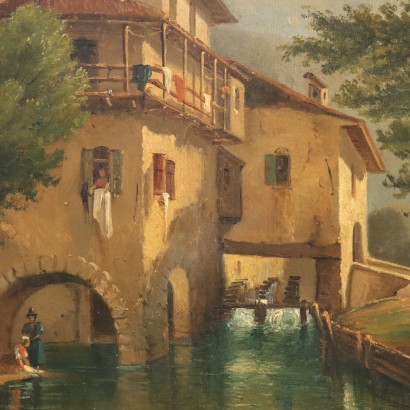 Painting Landscape with Mill and Figures