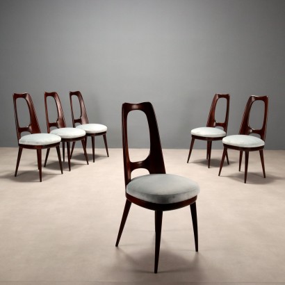 Vintage Chairs Mahogany Velvet Design Italy 1950s