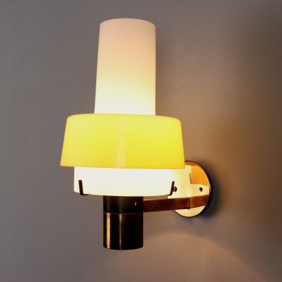 Vintage Stilnovo Wall Lamp Brass Metal Glass Design 1960s