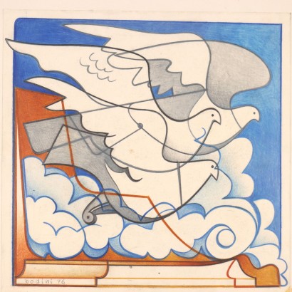 Drawing by Floriano Bodini,Doves,Floriano Bodini,Floriano Bodini,Floriano Bodini