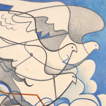 Drawing by Floriano Bodini,Doves,Floriano Bodini,Floriano Bodini,Floriano Bodini