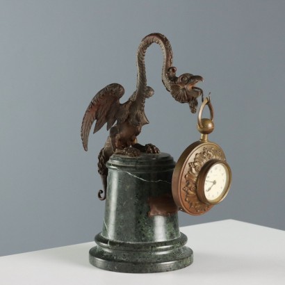 Vintage Desk Clock Bronze Marble Design Italy 1920s