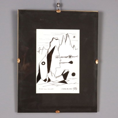 Maurice Henry L'Avenir de Pierre Modern Drawing Ink on Paper 1975