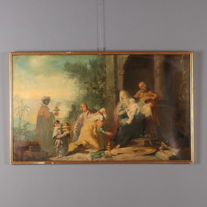 The Three Wise Men Antique Painting Oil on Canvas XIX-XX Century