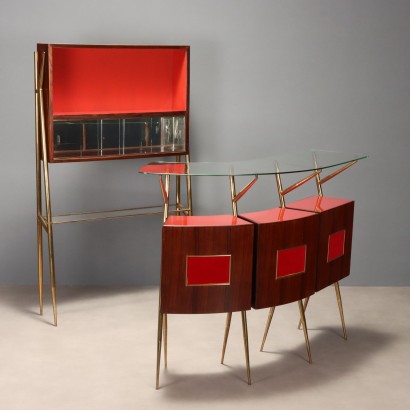 Vintage Bar Furnishing Design Mahogany Veneer Crystal 1950s