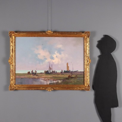 Gemälde von Vincenzo Gheduzzi, Seelandschaft mit Booten und Figuren, Cesare Gheduzzi, Cesare Gheduzzi, Cesare Gheduzzi