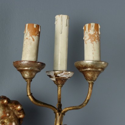 Pair of wall lamps, Pair of wooden wall lamps