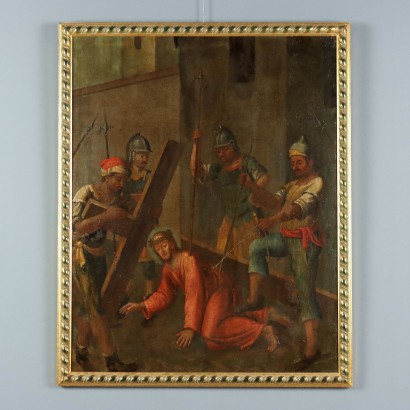 The Way of The Cross Antique Painting Oil on Canvas XVII-XVIII Century