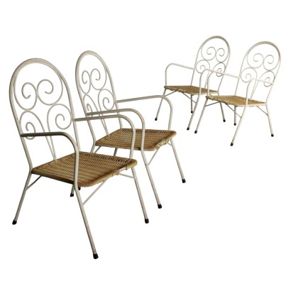 Vintage Garden Chairs Enamelled Iron Plastic Design Italy 1960s