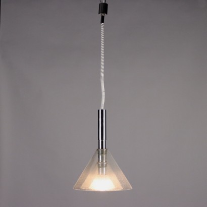 Vintage Chandelier Murano Glass Chromed Metal Design Italy 1970s