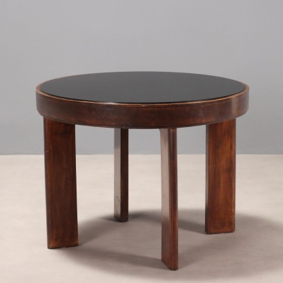 Vintage Runder Tisch Buchenholz Opalglas Design der 40er Jahre