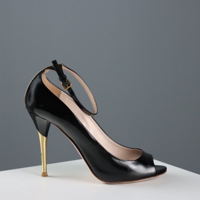 Miu Miu Offene Zehenpartie Schwarz und Gold