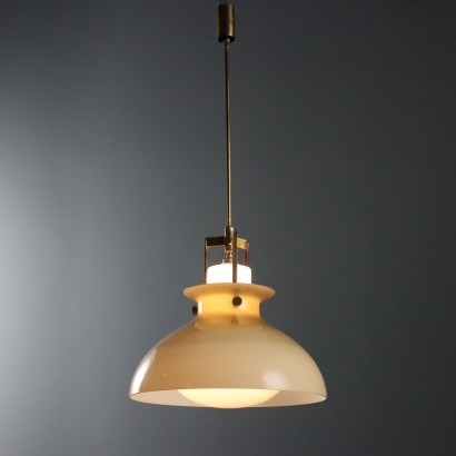 Vintage Ceiling Lamp Brass Glass Design Italy 1960s