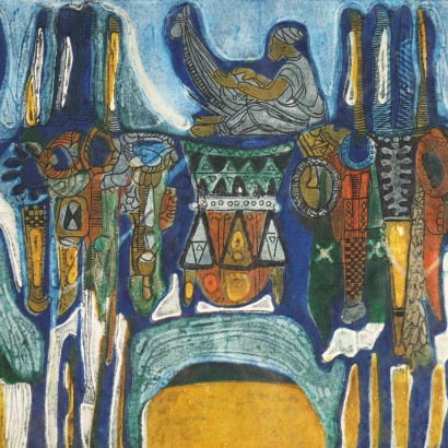 Plastografia di Bruce Onobrakpeya,Ogobesia (The minstrel) III, Bruce Obomeyoma Onobrakpeya, Bruce Obomeyoma Onobrakpeya, Bruce Obomeyoma Onobrakpeya