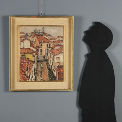 Dipinto di Rino Villa,Canale veneziano dall' alto,Rino Villa,Rino Villa,Rino Villa,Rino Villa,Rino Villa,Rino Villa