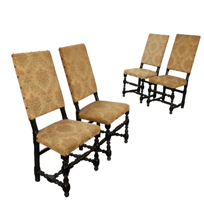 Conjunto de cuatro sillas barrocas - Italia, mediados del siglo XVIII | Antigüedades, Sillas, Sillones, Sofás 4 SILLAS DE CARRETE, Grupo de Cuatro Sillas Barrocas