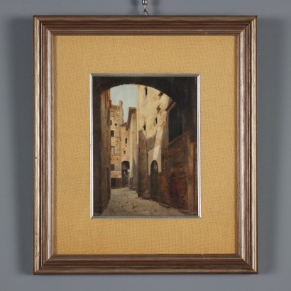 Via dei Cavalieri Florenz Antikes Gemälde Signiert G. Garinei XIX Jhd