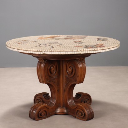 Table ronde avec plateau en mosaïque