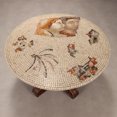 TABLE AVEC PLATEAU EN MOSAÏQUE, Table ronde avec plateau en mosaïque