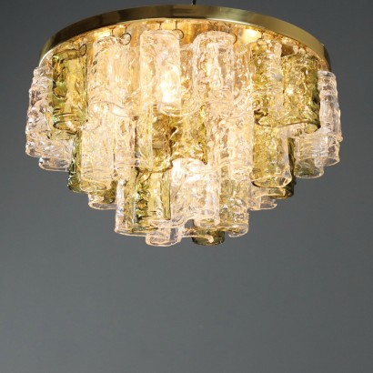 Vintage Chandelier Design Blown Glass Brass Aluminium Italy 1970s