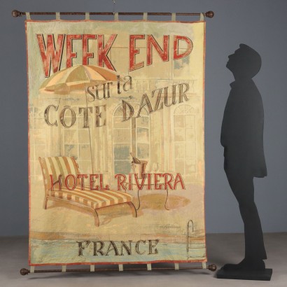 Tapisserie de la fin du XIXe siècle, Tapisserie avec une publicité pour la Côte d'Azur, Publicité pour la Côte d'Azur