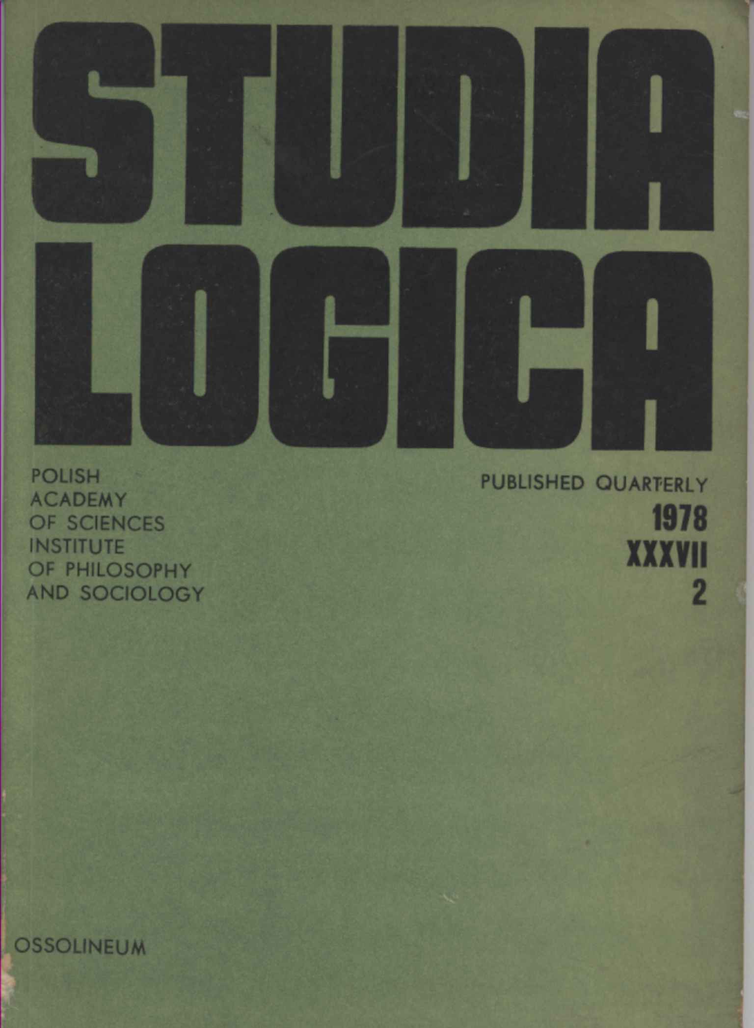 Studia Logica 1978 XXXVII 2, Étude Logica (1978-XXXVII-2)
