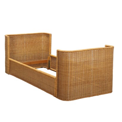 Vintage Single Bed Wicker Design Italy 1970s