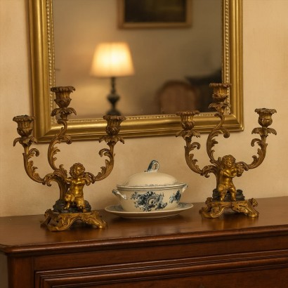 OGANOG0288727_1310733 Coppia di Candelabri in Bronzo Dorato