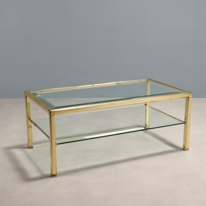 Vintage Coffee Table Brass Glass Design Italy 1980s