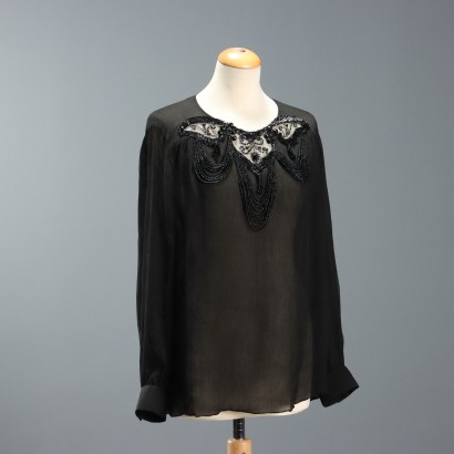 Vintage Silk Blouse with Embroidery