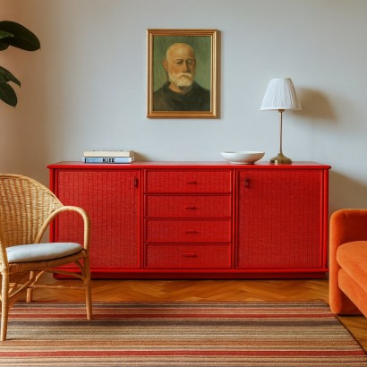 1980s Bamboo and Wicker Sideboard