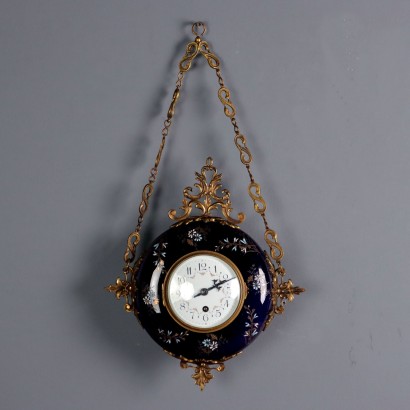 Antique Wall Clock Bronze Blue Porcelain France XX Century