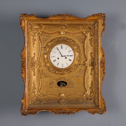 Horloge à Mur Pendule Ancien Bois Métal du XIXe Siècle