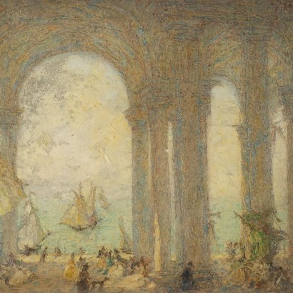 Painting by Gregorio Mariani, Portico with Figures, Gregorio Mariani, Gregorio Mariani, Gregorio Mariani