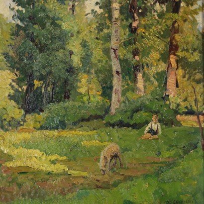 Peinture de Luigi Comolli, Paysage avec personnages, Luigi Comolli, Luigi Comolli