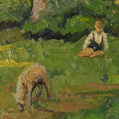 Peinture de Luigi Comolli, Paysage avec personnages, Luigi Comolli, Luigi Comolli