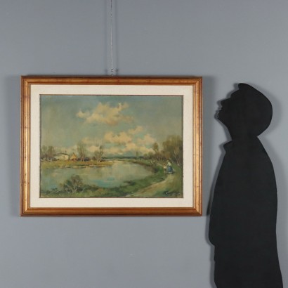 Dipinto di Ivan Karpoff,Paesaggio fluviale con figure,Ivan Karpoff,Ivan Karpoff,Ivan Karpoff