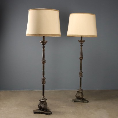 Paire de Bougeoirs Anciens Bois Métal Italie du XIXe Siècle